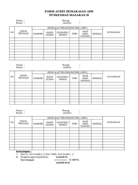 Form Audit Pemakaian Apd Pdf