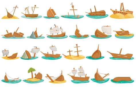 Shipwreck Icons Set Cartoon Vector Sea Island 12407515 Vector Art At