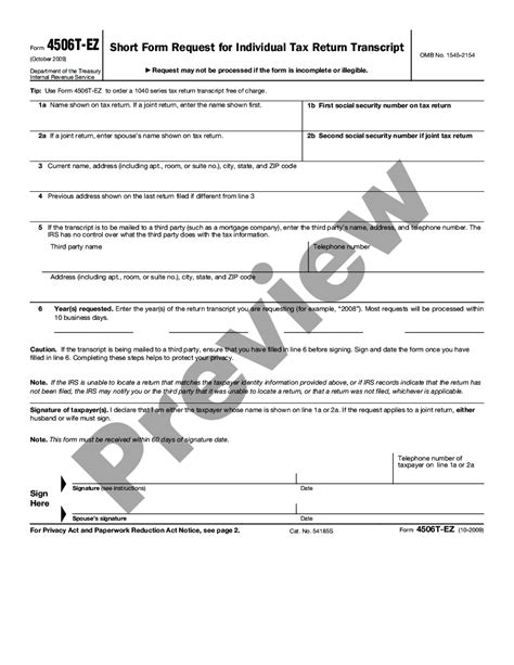 IRS Form 4506 T EZ Walkthrough Short Form Request For 43 OFF