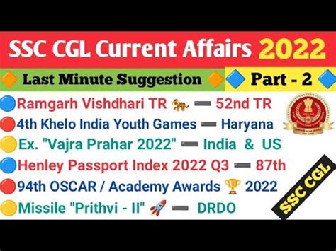 SSC CGL Current Affairs 2022 Current Affairs For SSC CGL Current