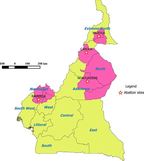 Map Of Cameroon Showing The 4 Administrative Regions Covered By The