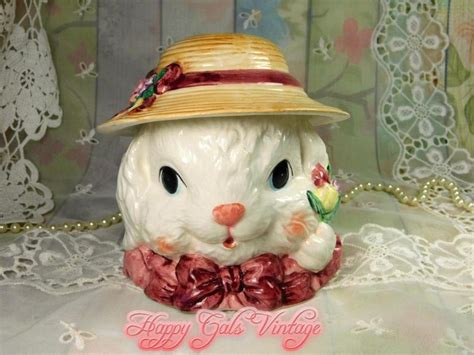 Bunny Rabbit Jar Vintage Porcelain Bunny Face Jar With Hat Etsy