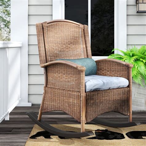 Loon Peak® Outdoor Salters Rocking Wickerrattan Chair With Cushions