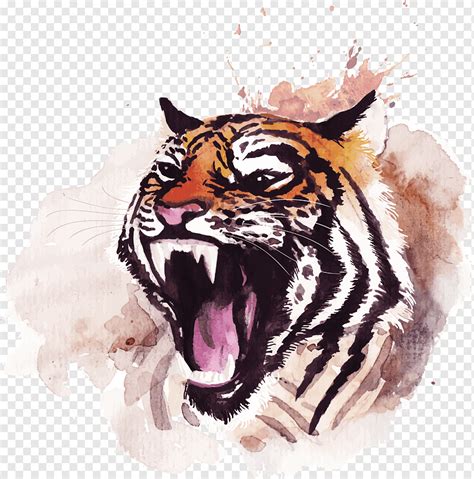 Grunge Watercolor Tiger Roaring Png Pngwing