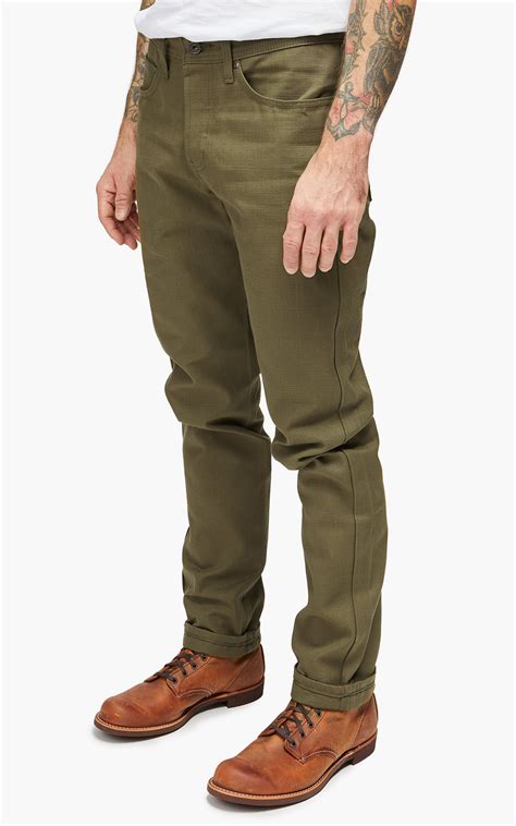 Naked Famous Denim Weird Guy Raw Cotton Canvas Olive 14oz Cultizm