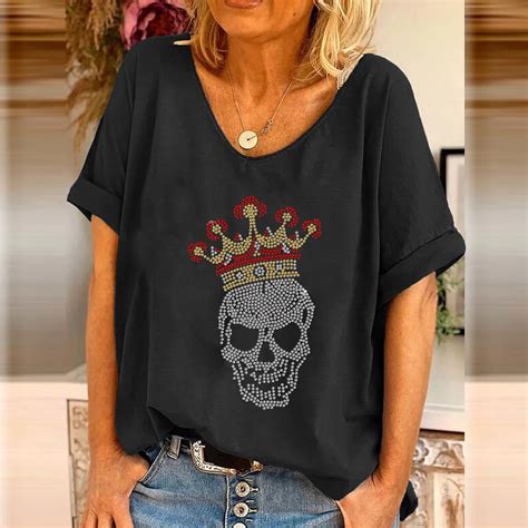 Camiseta De Talla Grande Para Mujer Ropa Con Diadema De Calavera