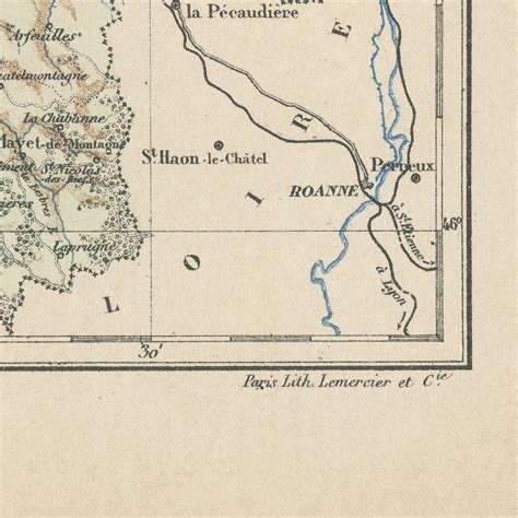 1892 Antique Allier Map - France