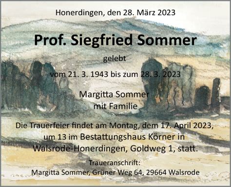 Traueranzeigen Von Siegfried Sommer Nordwest Trauer De