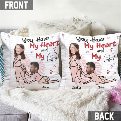 Two Personalized Pillows On A Bed With The Same Photo And Text You Have My Heart And My Soul