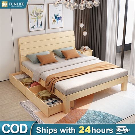 Bed Frame With Drawers Double Solid Wood Bed Frame Nordic Simple Wooden