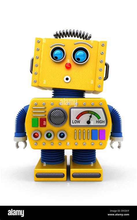 Yellow toy robot is looking surprised Stock Photo - Alamy