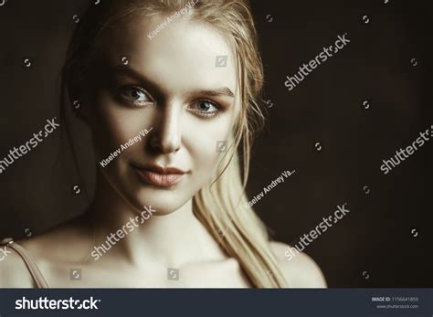 Closeup Portrait Beautiful Blonde Woman Nude Stock Photo