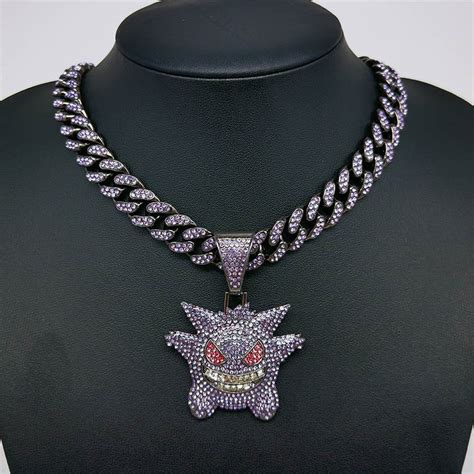 Colar De Corrente Hip Hop Pingente Gengar De Zirc Nia Brilhante