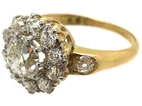 Edwardian Ct Gold Diamond Cluster Ring With Diamond Set Shoulders