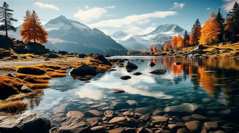 Premium Photo Autumn Landscape With Lake And Mountains