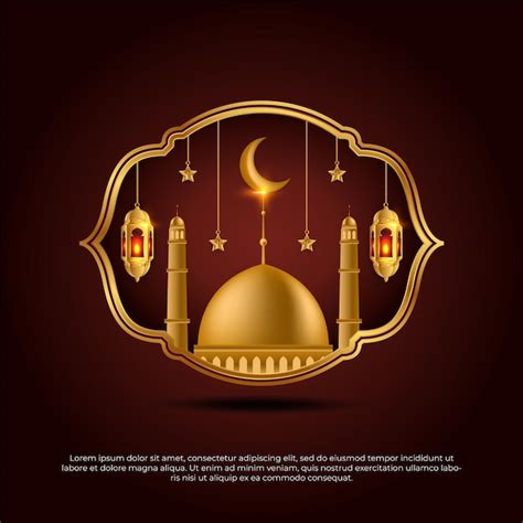 3d Eid al adha mubarak schöne goldene moschee stern mondlampe