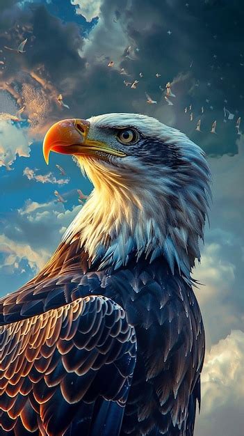 Premium Photo Bald Eagle Soaring With American Flag Sky Background