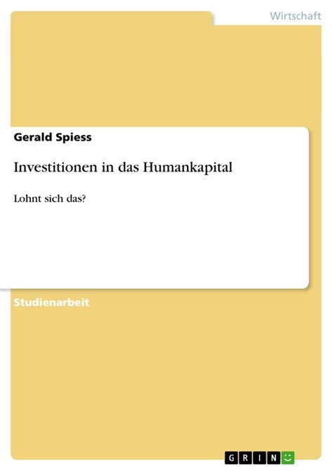 Investitionen In Das Humankapital GRIN Grin