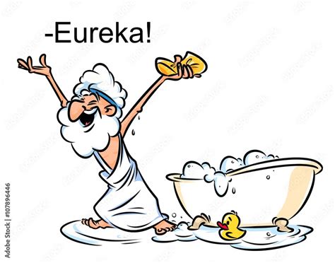 archimedes eureka swimming bath cartoon illustration funny greek stock