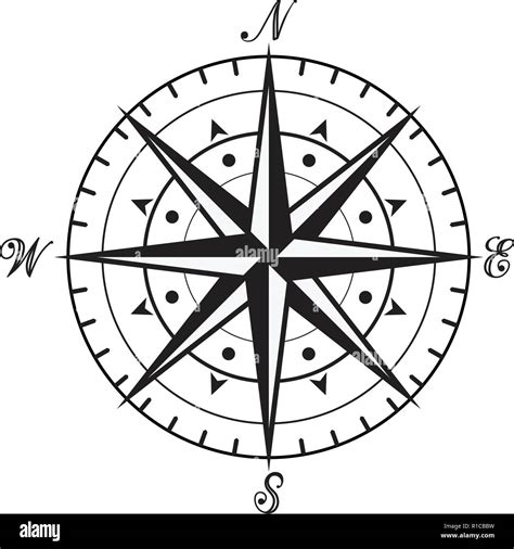 Vector Vintage Black And White Compass Isolated On White Background