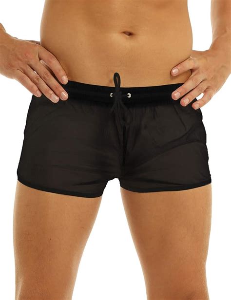 Hansber Men S Mesh Sheer See Through Boxers Shorts Drawstring