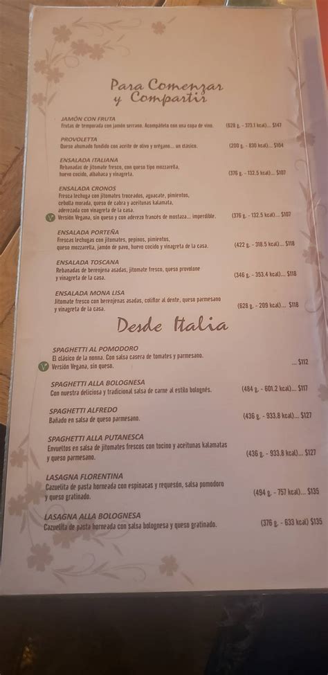 Carta Del Restaurante Crepas Cronos Colima