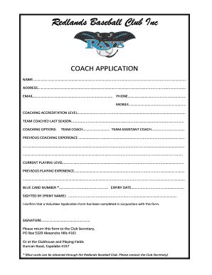 Fillable Online Coach Application Form Sp Fax Email Print Pdffiller