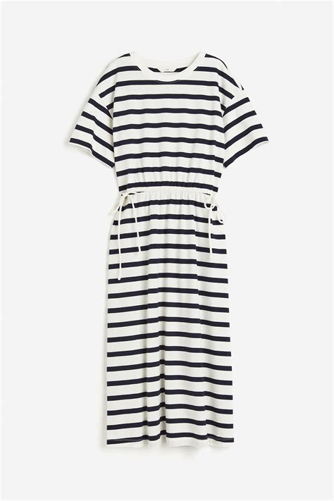 Tie Detail T Shirt Dress White Blue Striped Ladies Handm Gb