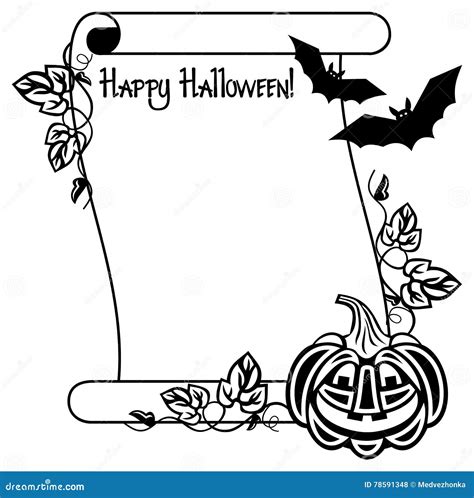 Black and White Frame with Halloween Pumpkin and Text "Happy Halloween!" Stock Illustration ...