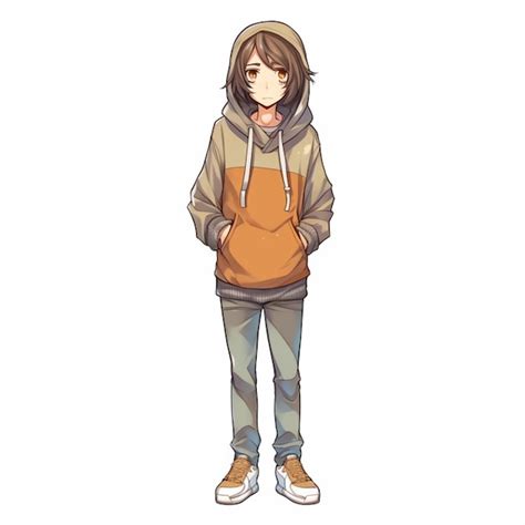 Premium Photo | Anime boy in a hoodie and jeans standing with his hands ...