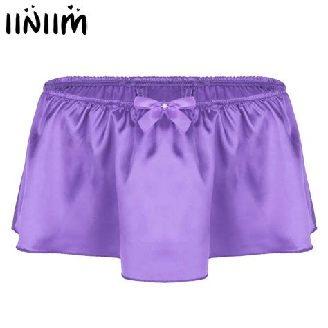 Iiniim Lingerie Sexy Gay Panties For Mens Shiny Satin Sissy Skirted