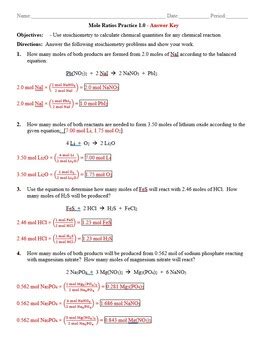 Practice Stoichiometry Mole To Mole Worksheet Answer Key