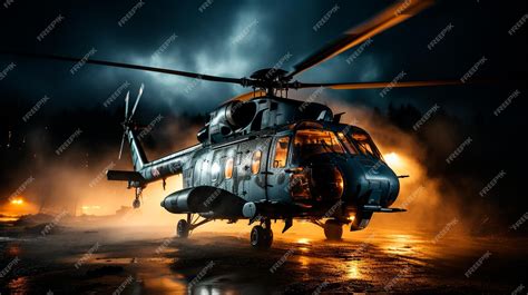 Premium AI Image | helicopter helicopter in the night sky