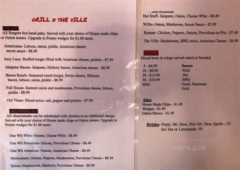 Online Menu of Grill-N-The Ville, Cedarville, OH