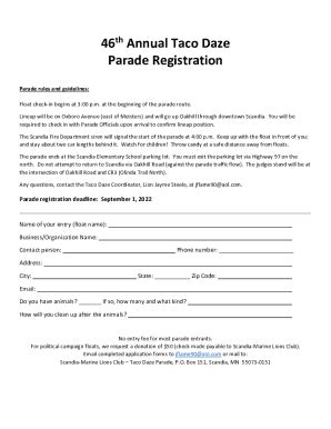 Fillable Online 45 Th Annual Taco Daze Parade Float Application Fax