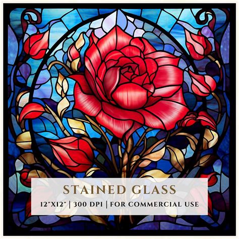 Red Rose Stained Glass Pattern Sublimation Designs Stained Glass PNG