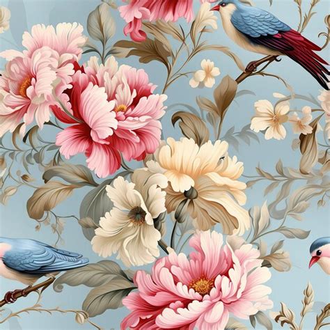 Premium Photo | A painting of flowers and birds with a bird on it