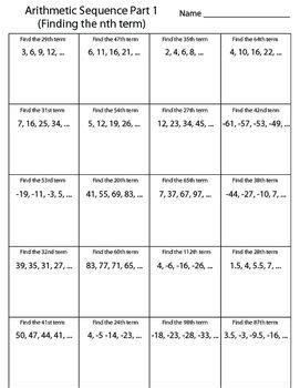 Arithmetic Sequence Worksheet Finding The Nth Term Arithmetic