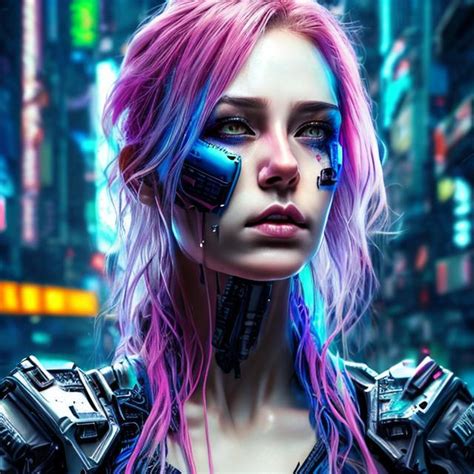 Stunning Female Portrait Cyberpunk Style Realistic