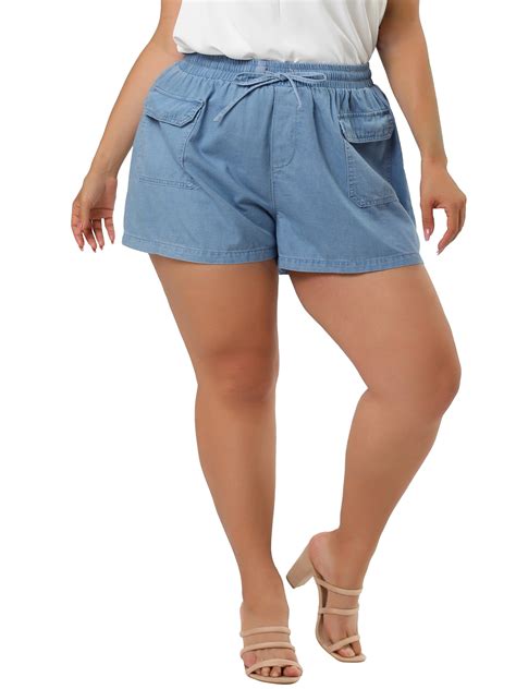 Agnes Orinda Womens Plus Size Drawstring Elastic Waist Pockets Denim