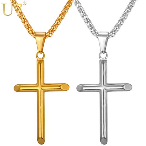 U7 Brand Thin Cross Necklaces & Pendants Women/Men Christmas Gifts Gold ...