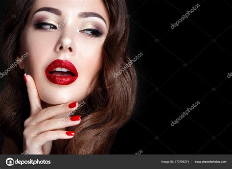 Brunette With Red Lips Stock Photo DemidenkoElena