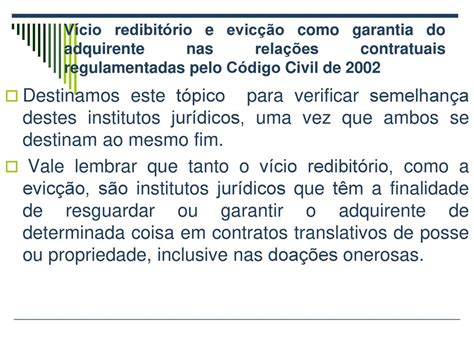 V Cio Redibit Rio E Evic O Como Garantia Do Adquirente Nas Rela Es