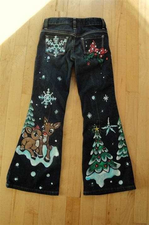 Hand Painted Rudolph Christmas Jeans Etsy Diy Clothes Jeans