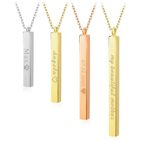 3d Bar Name Necklace 14k 10k Gold Personalized Bar Necklace Engraved Unisex Bar Necklace