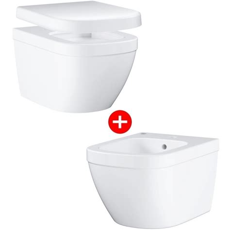 Set Vas WC Suspendat Cu Capac Si Bideu Grohe Euro Ceramic Rimless 37x54