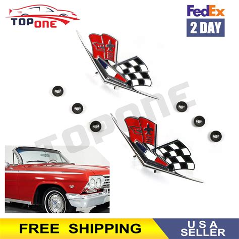 New Front Fender Emblem Flags For 1962 1963 Chevy Impala Belair 327 409