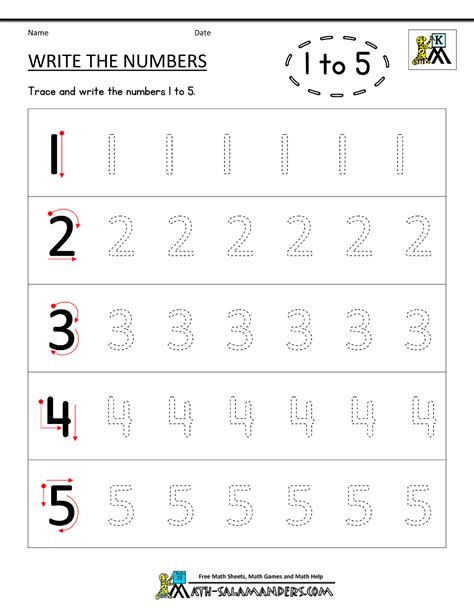 Writing Numbers 1 To 5 Worksheets