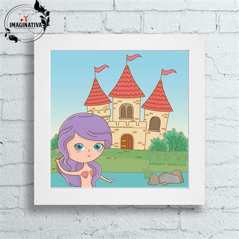 Quadro Decorativo Infantil Sereia No Castelo X Cm No Elo