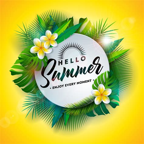 Hello Summer Illustration With Typography Letter And Tropical Plants On